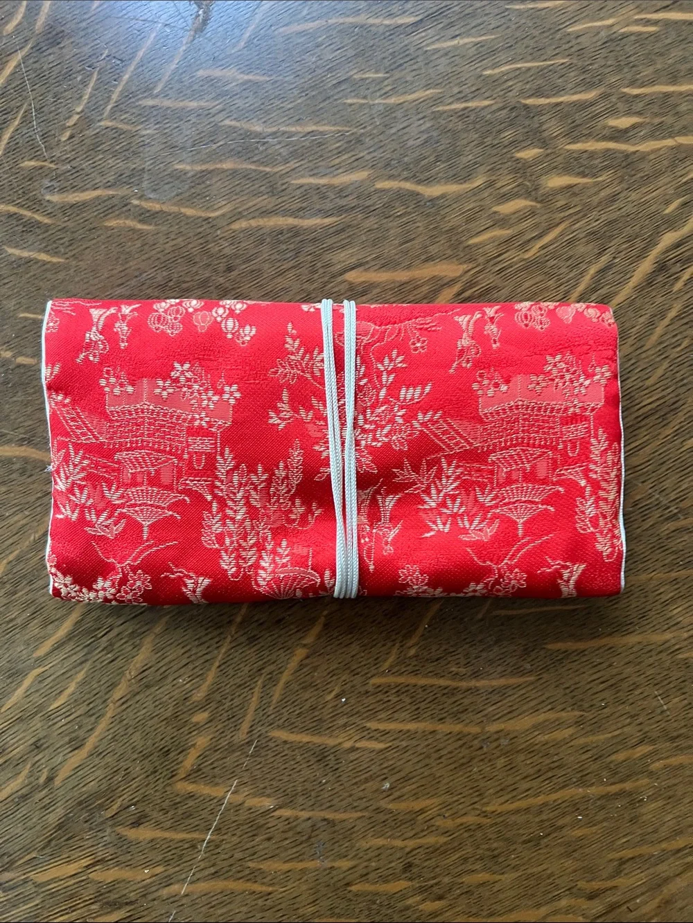 Red Floral Travel Jewelry Roll with Tassel